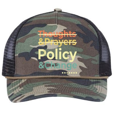 No More Thoughts & Prayers Time For Policy & Change Retro Rope Trucker Hat Cap