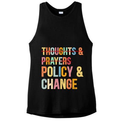 No More Thoughts & Prayers Time For Policy & Change Ladies PosiCharge Tri-Blend Wicking Tank