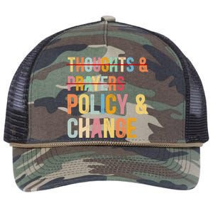 No More Thoughts & Prayers Time For Policy & Change Retro Rope Trucker Hat Cap