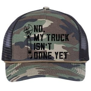 No My Truck Isn't Done Yet Funny Mechanic Trucker Retro Rope Trucker Hat Cap