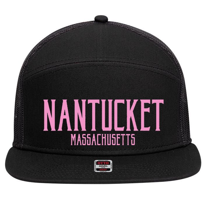 Nantucket Massachusetts Text Print 7 Panel Mesh Trucker Snapback Hat