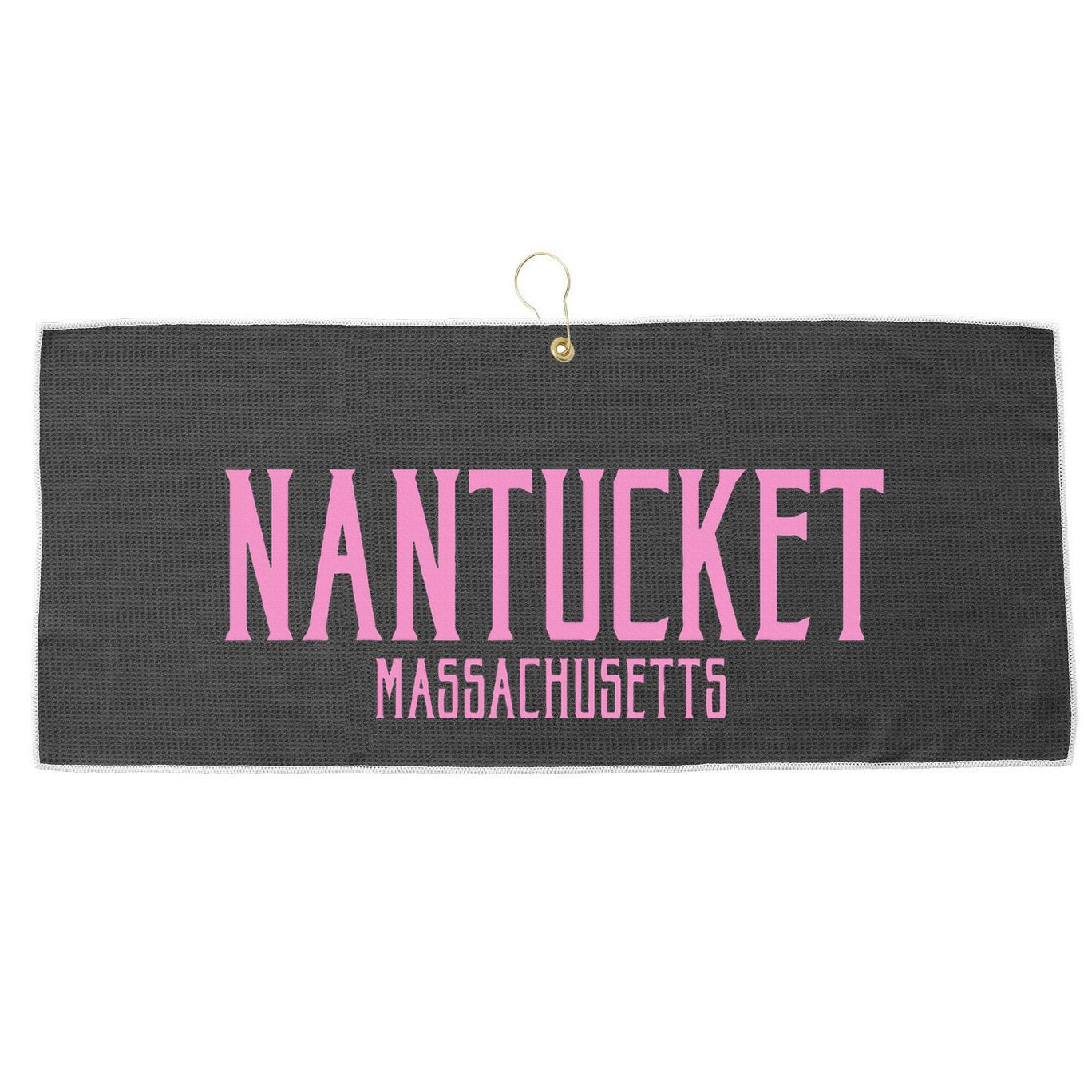 Nantucket Massachusetts Text Print Large Microfiber Waffle Golf Towel