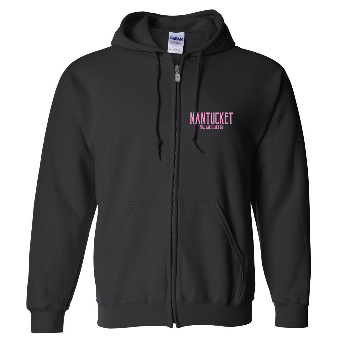 Nantucket Massachusetts Text Print Full Zip Hoodie