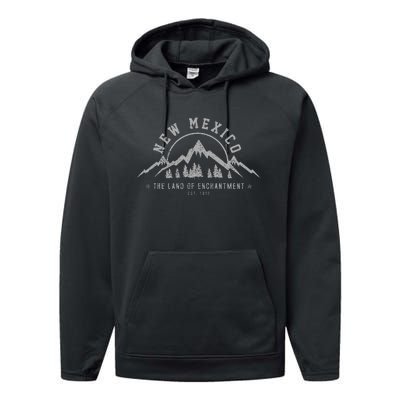 New Mexico The Land Of Enchantment Est. 1912 Mountains Gift Performance Fleece Hoodie