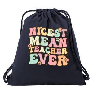 Nicest Mean Teacher Ever Retro Groovy Teacher Teaching Gift Drawstring Bag