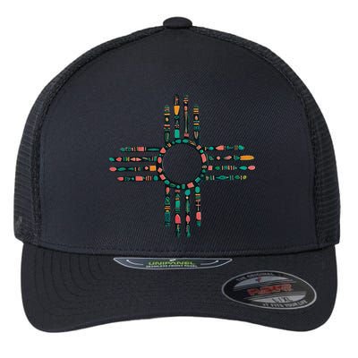 New Mexico Turquoise And Pink Turquoise Zia Symbol Flexfit Unipanel Trucker Cap