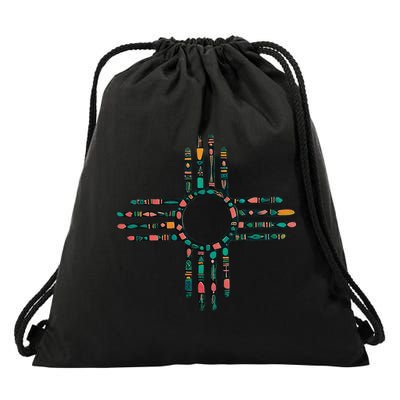 New Mexico Turquoise And Pink Turquoise Zia Symbol Drawstring Bag