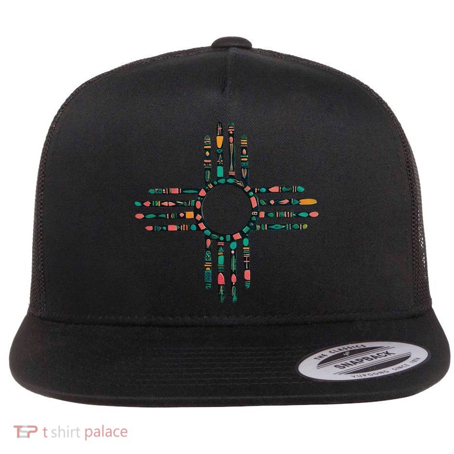 New Mexico Turquoise And Pink Turquoise Zia Symbol Flatbill Hat