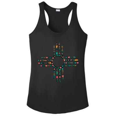 New Mexico Turquoise And Pink Turquoise Zia Symbol Ladies PosiCharge Competitor Racerback Tank