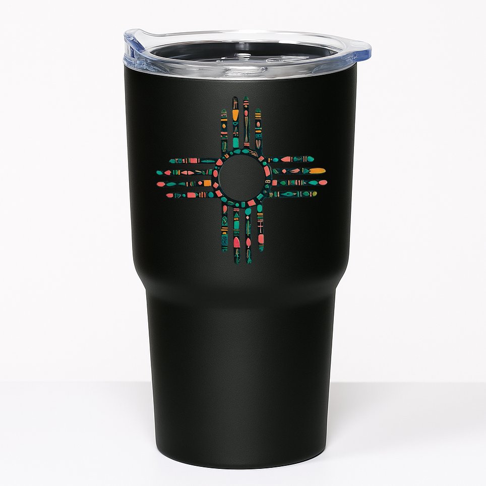 New Mexico Turquoise And Pink Turquoise Zia Symbol Tumbler