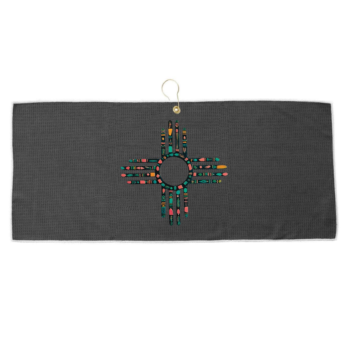 New Mexico Turquoise And Pink Turquoise Zia Symbol Large Microfiber Waffle Golf Towel