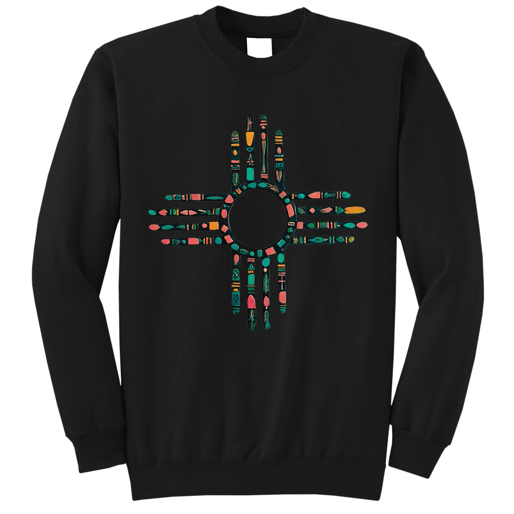 New Mexico Turquoise And Pink Turquoise Zia Symbol Tall Sweatshirt