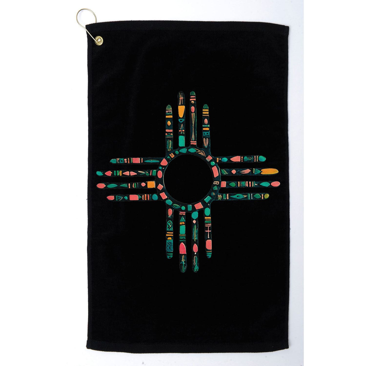 New Mexico Turquoise And Pink Turquoise Zia Symbol Golf Towel