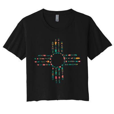 New Mexico Turquoise And Pink Turquoise Zia Symbol Crop Top