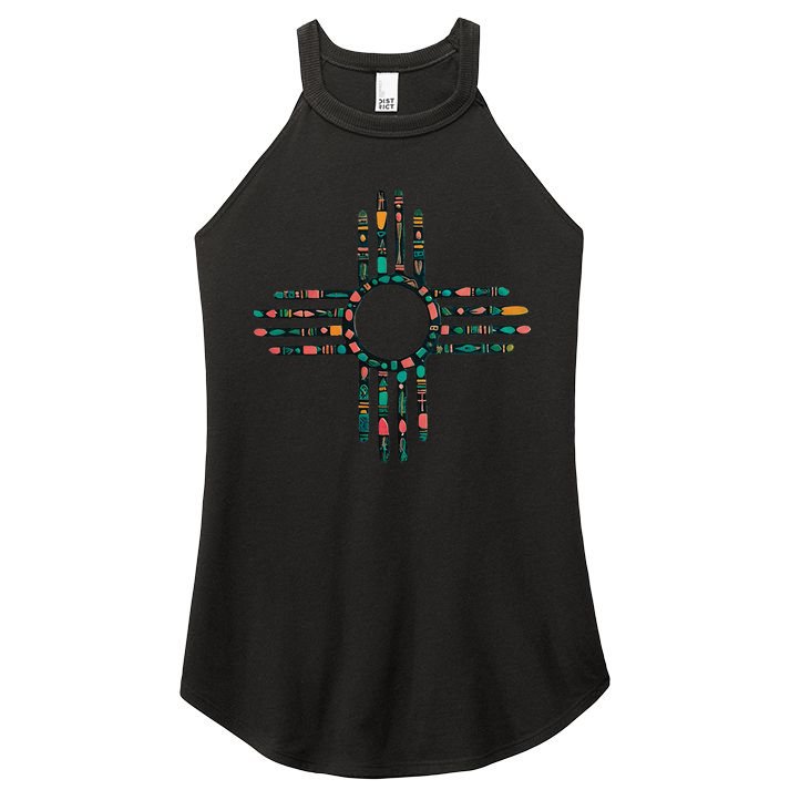 New Mexico Turquoise And Pink Turquoise Zia Symbol Women's Perfect Tri Rocker Tank