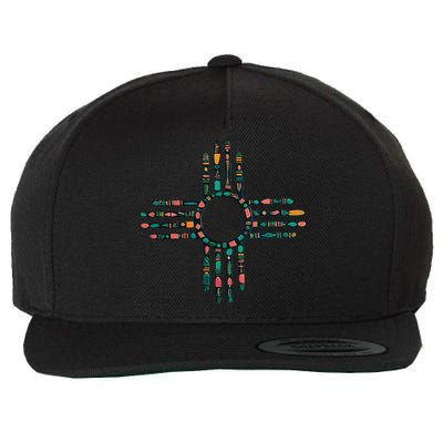 New Mexico Turquoise And Pink Turquoise Zia Symbol Wool Snapback Cap