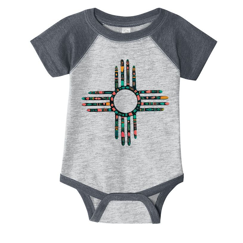 New Mexico Turquoise And Pink Turquoise Zia Symbol Infant Baby Jersey Bodysuit