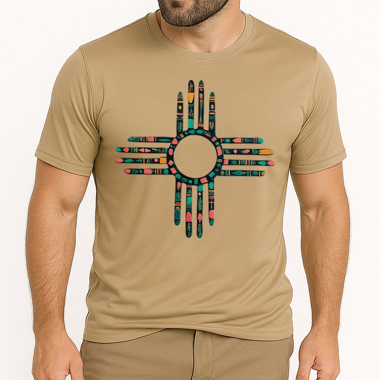 New Mexico Turquoise And Pink Turquoise Zia Symbol Cooling Performance Crew T-Shirt