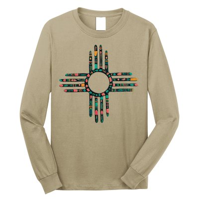 New Mexico Turquoise And Pink Turquoise Zia Symbol Long Sleeve Shirt