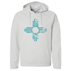 New Mexico T Zia Symbol Distressed Performance Fleece Hoodie