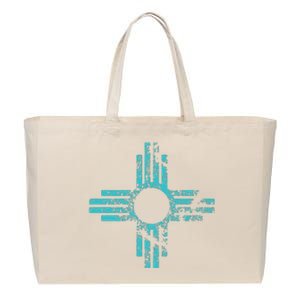 New Mexico T Zia Symbol Distressed Cotton Canvas Jumbo Tote