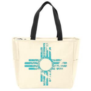 New Mexico T Zia Symbol Distressed Zip Tote Bag