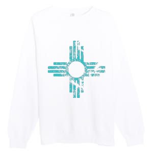 New Mexico T Zia Symbol Distressed Premium Crewneck Sweatshirt