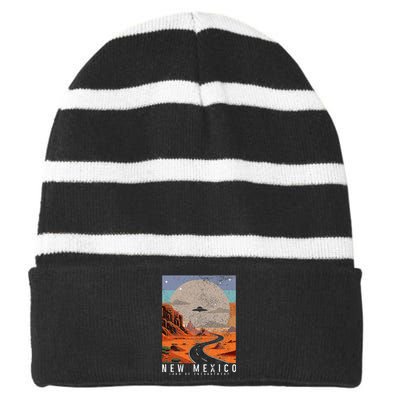 New Mexico The Land Of Enchantment Pride Ufo Striped Beanie with Solid Band