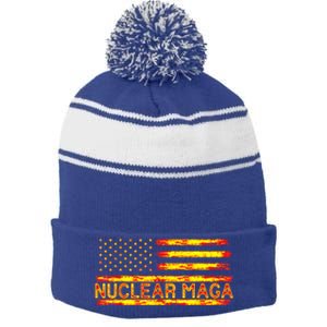 Nuclear Maga USA Flag Stripe Pom Pom Beanie