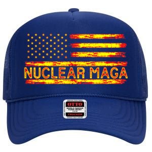 Nuclear Maga USA Flag High Crown Mesh Back Trucker Hat