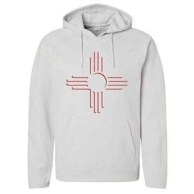 New Mexico Unique Red Zia Symbol Flag Gift Performance Fleece Hoodie