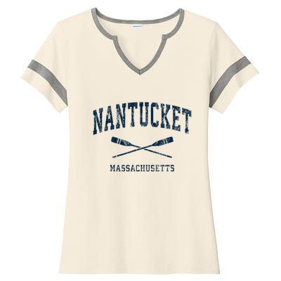 Nantucket Massachusetts Vintage Nautical Paddles Sports Oars Ladies Halftime Notch Neck Tee