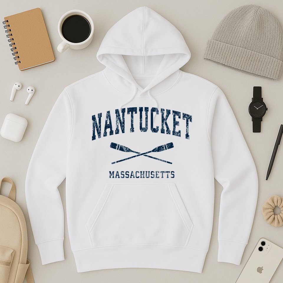 Nantucket Massachusetts Vintage Nautical Paddles Sports Oars Hoodie