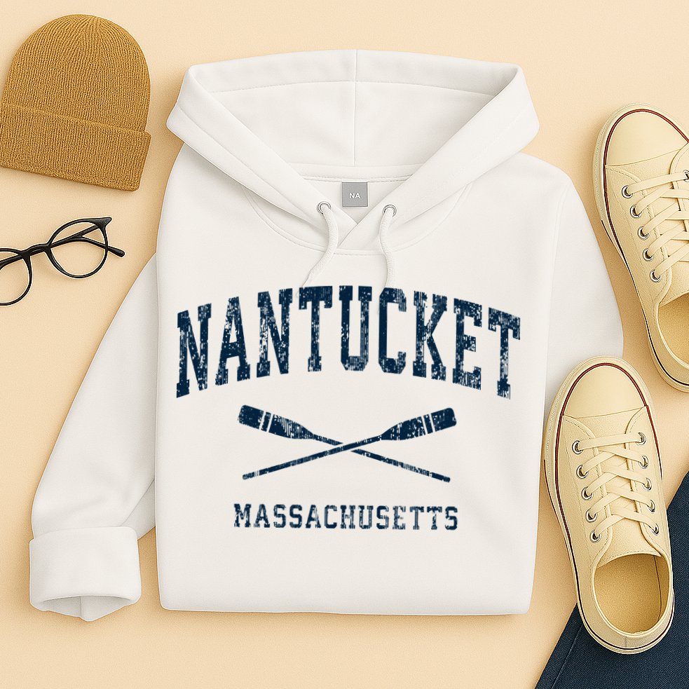 Nantucket Massachusetts Vintage Nautical Paddles Sports Oars Hoodie