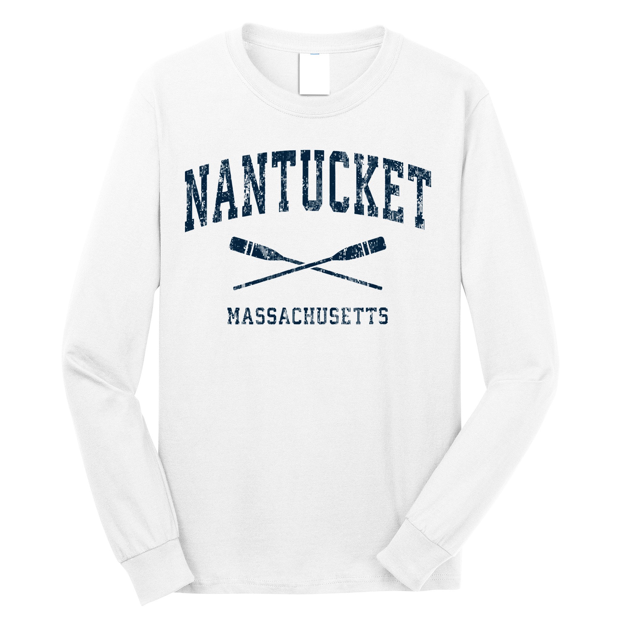 Nantucket Massachusetts Vintage Nautical Paddles Sports Oars Long Sleeve Shirt