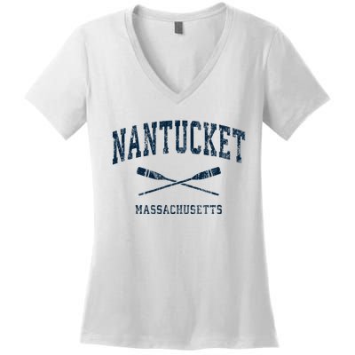 Nantucket Massachusetts Vintage Nautical Paddles Sports Oars Women's V-Neck T-Shirt