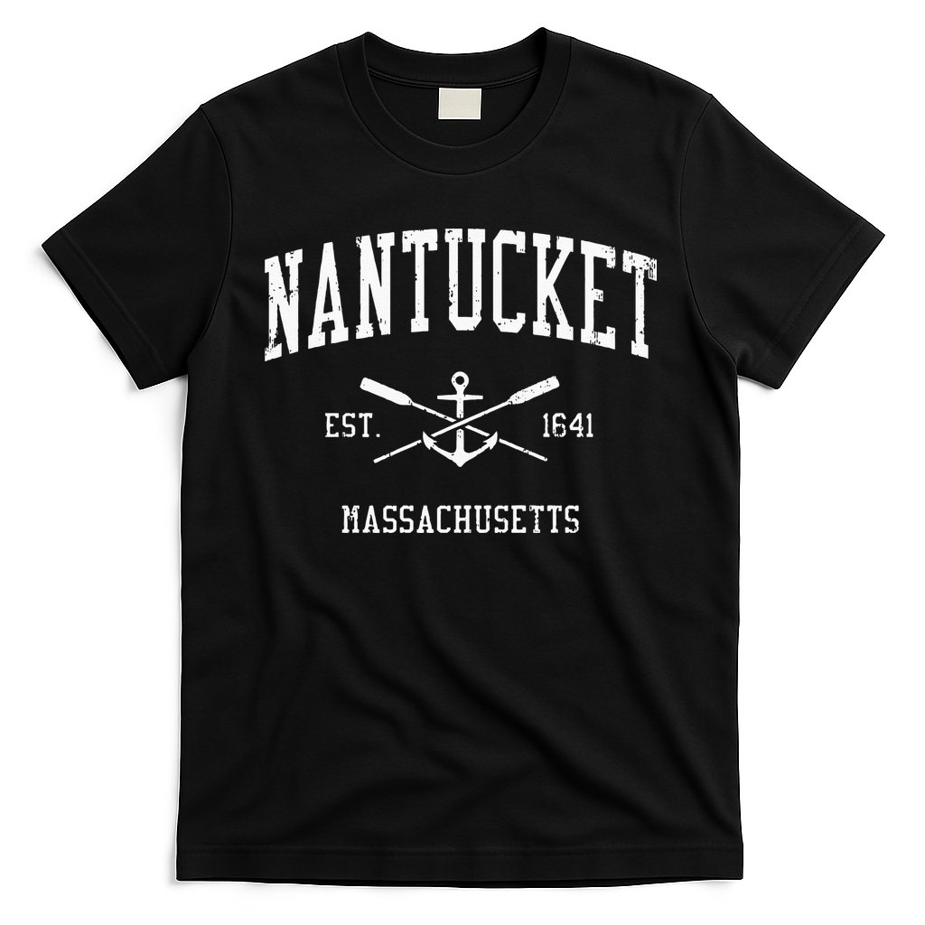 Nantucket MA Vintage Crossed Oars & Boat Anchor Sports T-Shirt