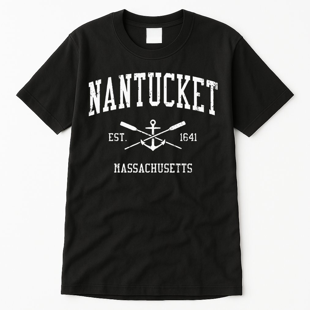 Nantucket MA Vintage Crossed Oars & Boat Anchor Sports Tall T-Shirt