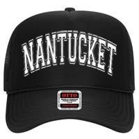 Nantucket Massachusetts Varsity Style Pink With White Text High Crown Mesh Back Trucker Hat