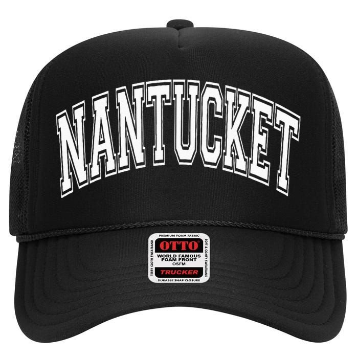 Nantucket Massachusetts Varsity Style Pink With White Text High Crown Mesh Back Trucker Hat