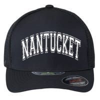 Nantucket Massachusetts Varsity Style Pink With White Text Flexfit Unipanel Trucker Cap