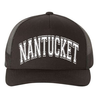 Nantucket Massachusetts Varsity Style Pink With White Text Yupoong Adult 5-Panel Trucker Hat