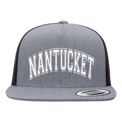 Nantucket Massachusetts Varsity Style Pink With White Text Flat Bill Trucker Hat