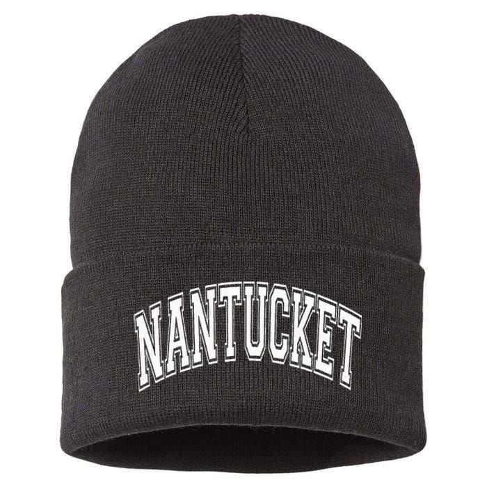 Nantucket Massachusetts Varsity Style Pink With White Text Sustainable Knit Beanie