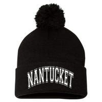 Nantucket Massachusetts Varsity Style Pink With White Text Pom Pom 12in Knit Beanie