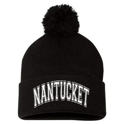 Nantucket Massachusetts Varsity Style Pink With White Text Pom Pom 12in Knit Beanie