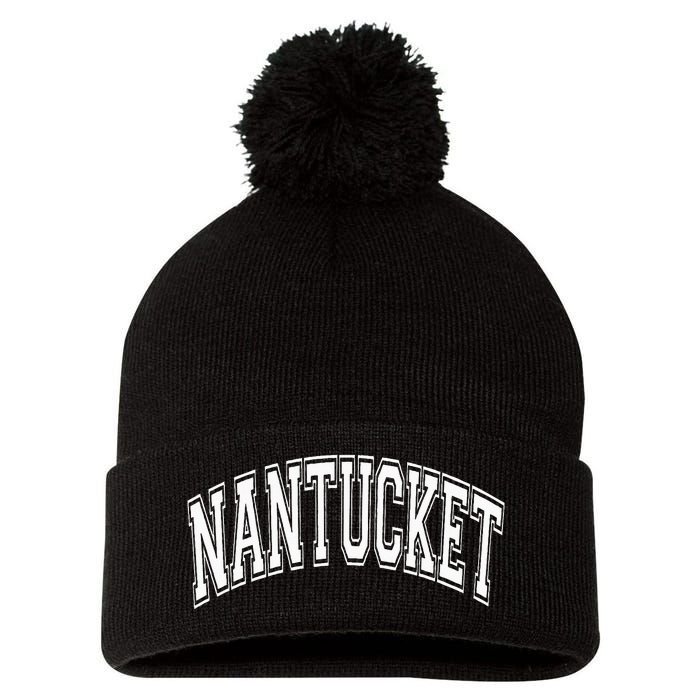 Nantucket Massachusetts Varsity Style Pink With White Text Pom Pom 12in Knit Beanie