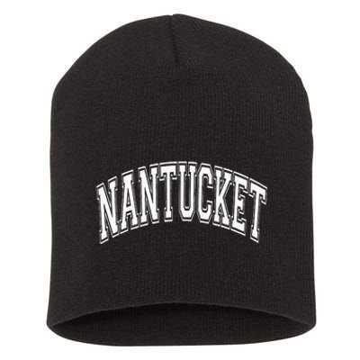 Nantucket Massachusetts Varsity Style Pink With White Text Short Acrylic Beanie