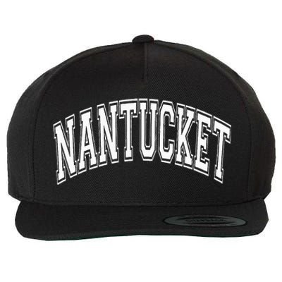 Nantucket Massachusetts Varsity Style Pink With White Text Wool Snapback Cap