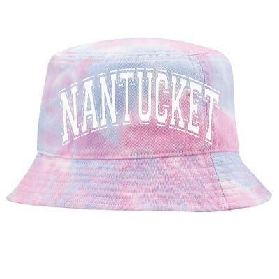 Nantucket Massachusetts Varsity Style Pink With White Text Tie-Dyed Bucket Hat